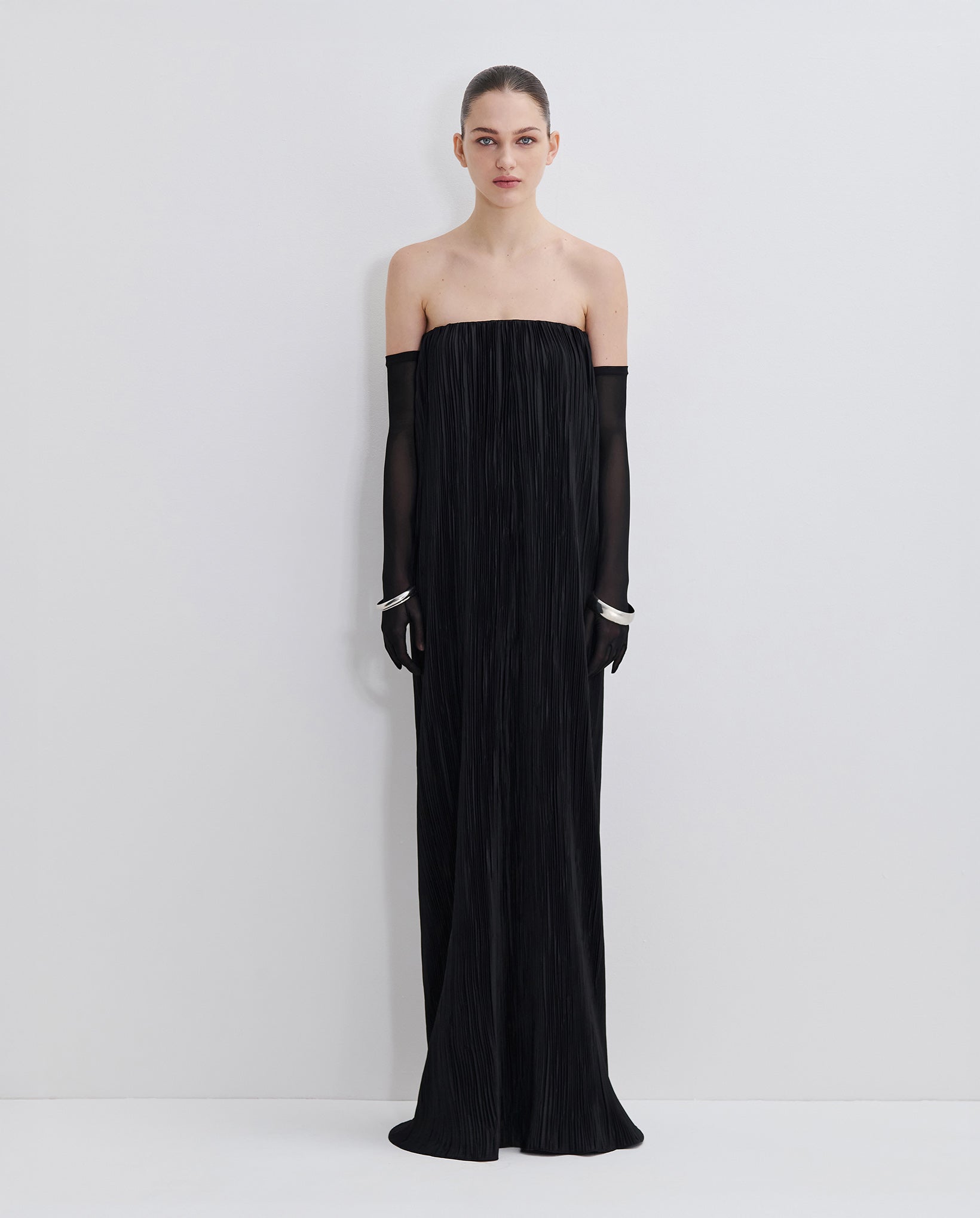 black pleated dress uk Micro-Pleat Maxi Dress in Black