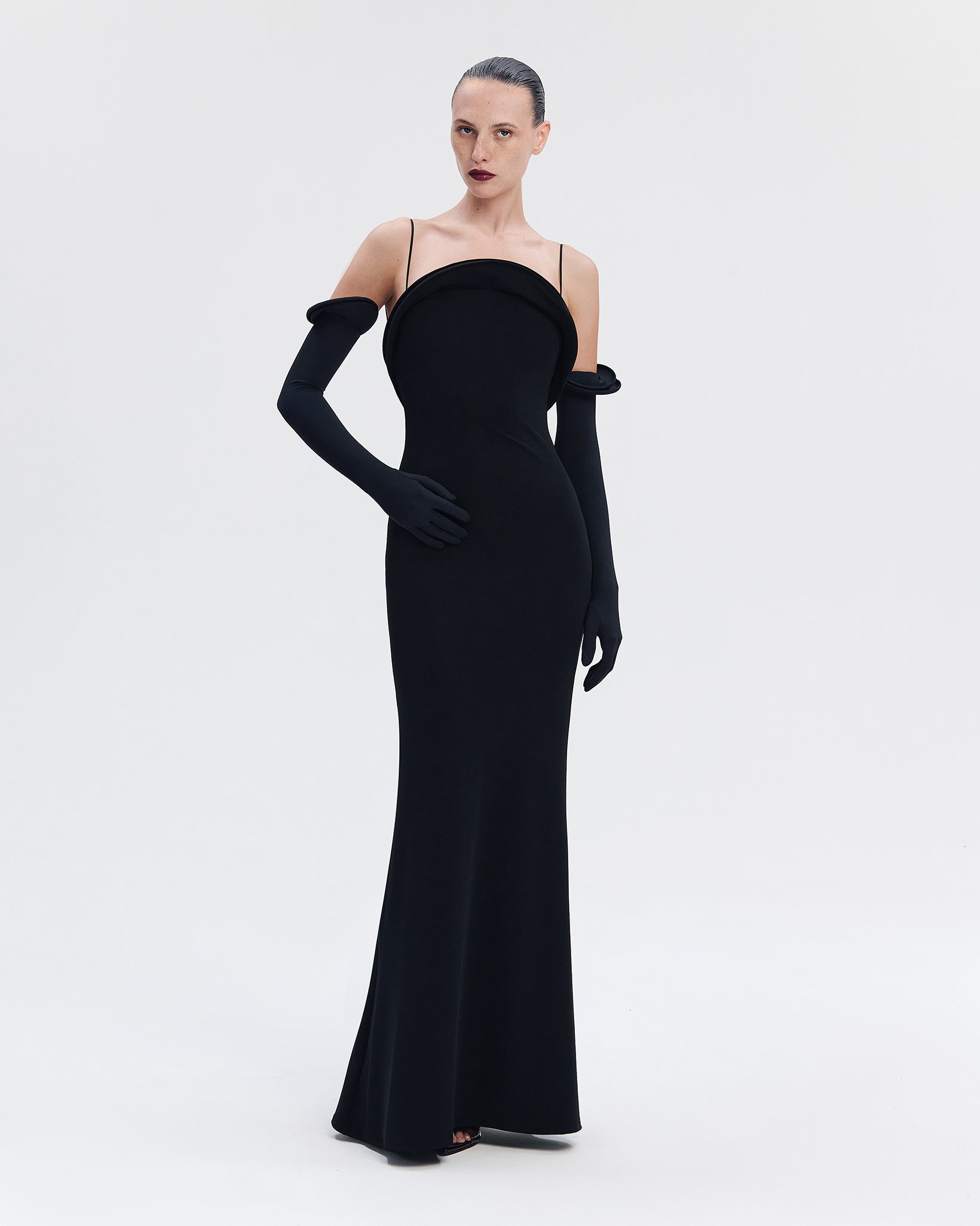Tailored Stretch-Fit Maxi Dress in Black