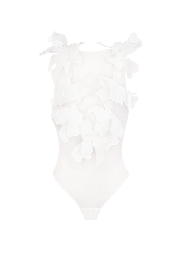 Floral Appliqué Bodysuit in White