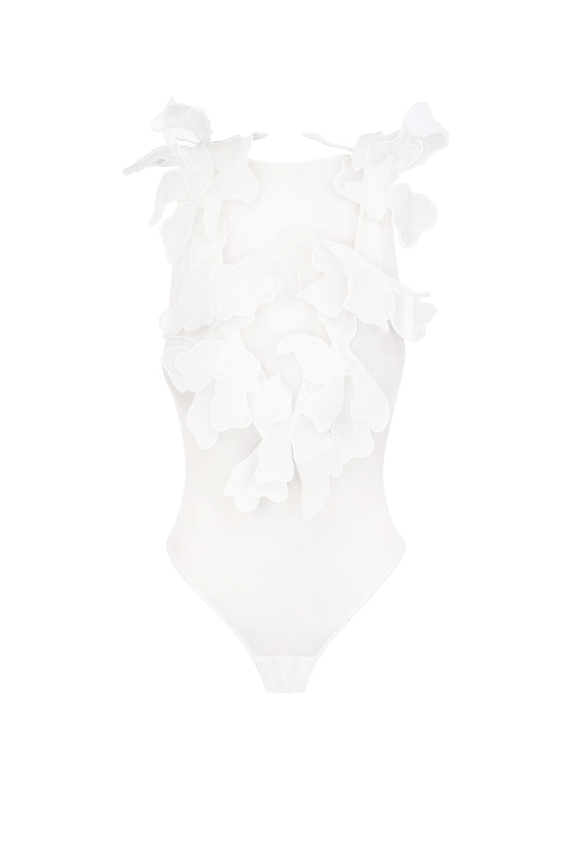 Floral Appliqué Bodysuit in White