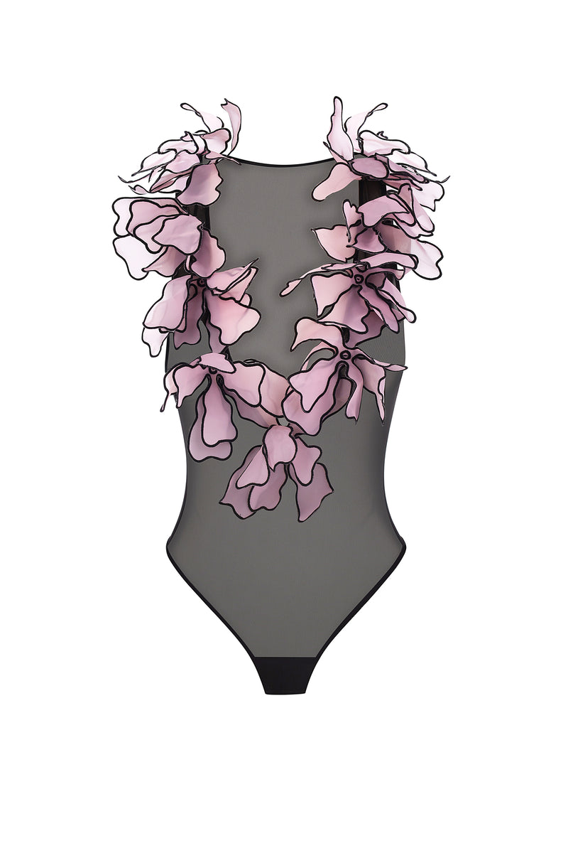 Floral Appliqué Bodysuit in Pink