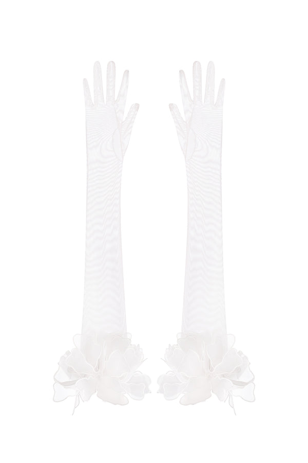 Floral Embroidered Gloves in White