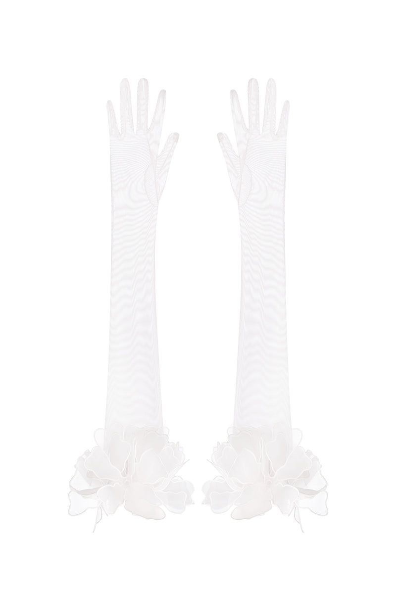 Floral Embroidered Gloves in White