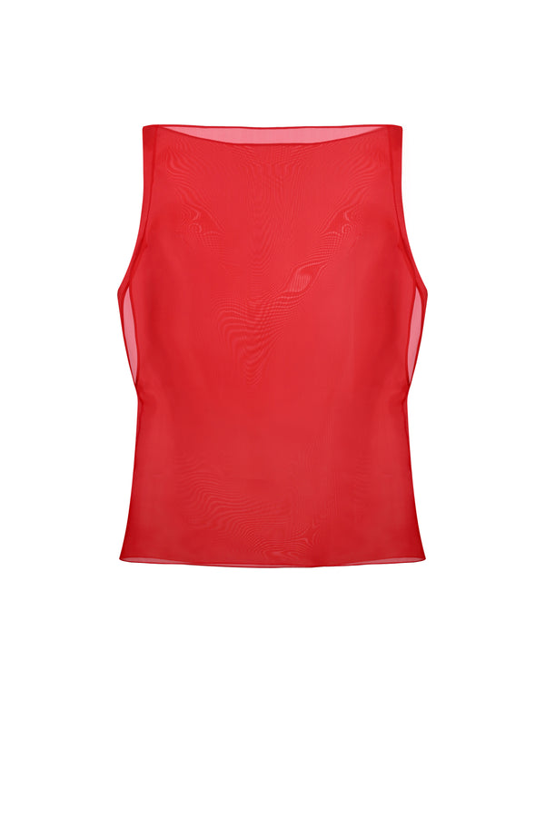 Asymmetric Organza Top in Red