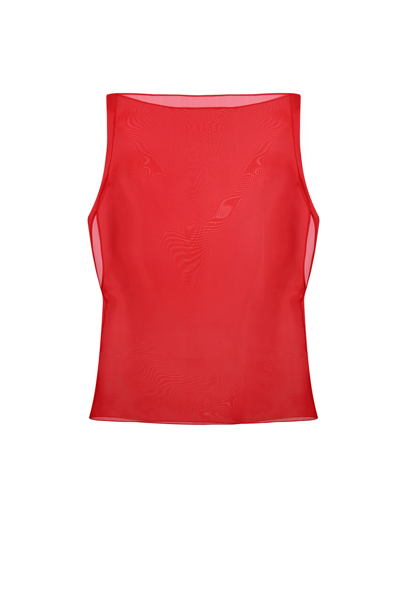 Asymmetric Organza Top in Red
