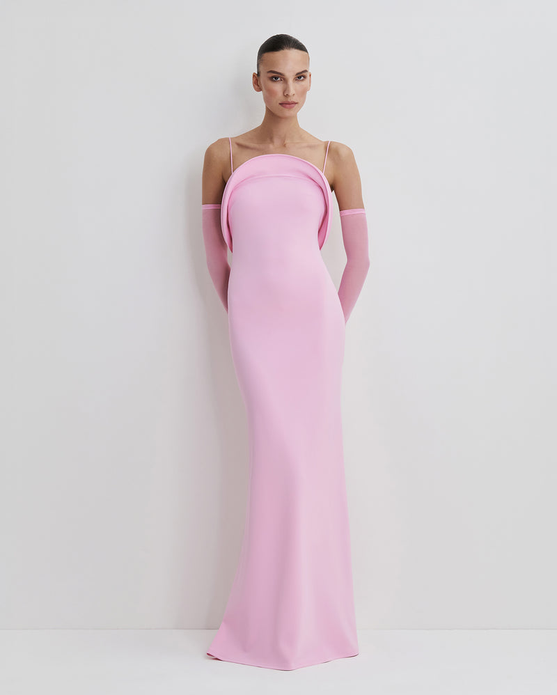 Tailored Stretch-Fit Maxi Dress in Pink