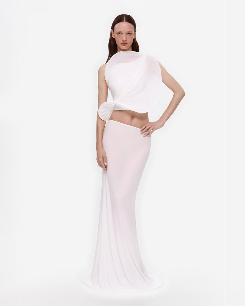 Curved Maxi Skirt in White