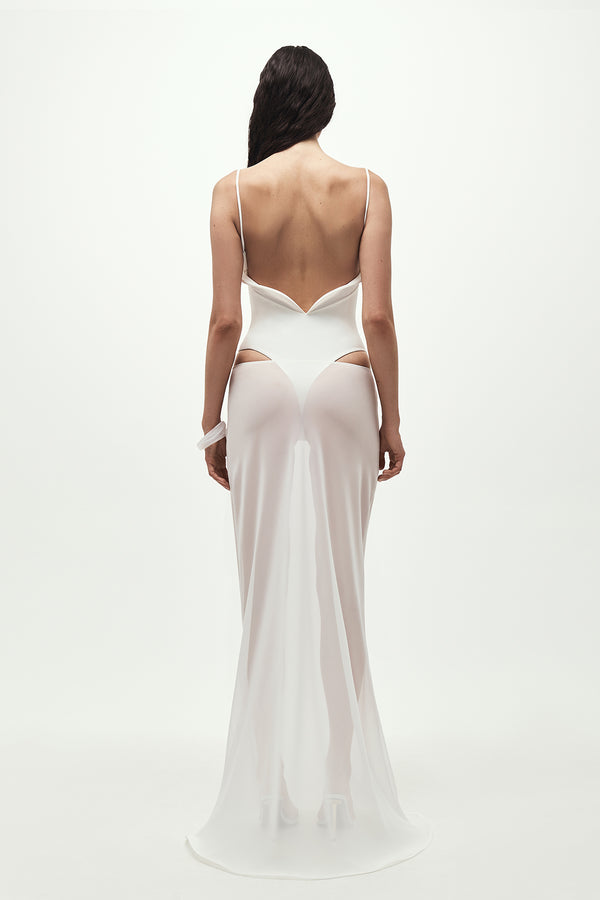Sheer Chiffon Maxi Skirt in White