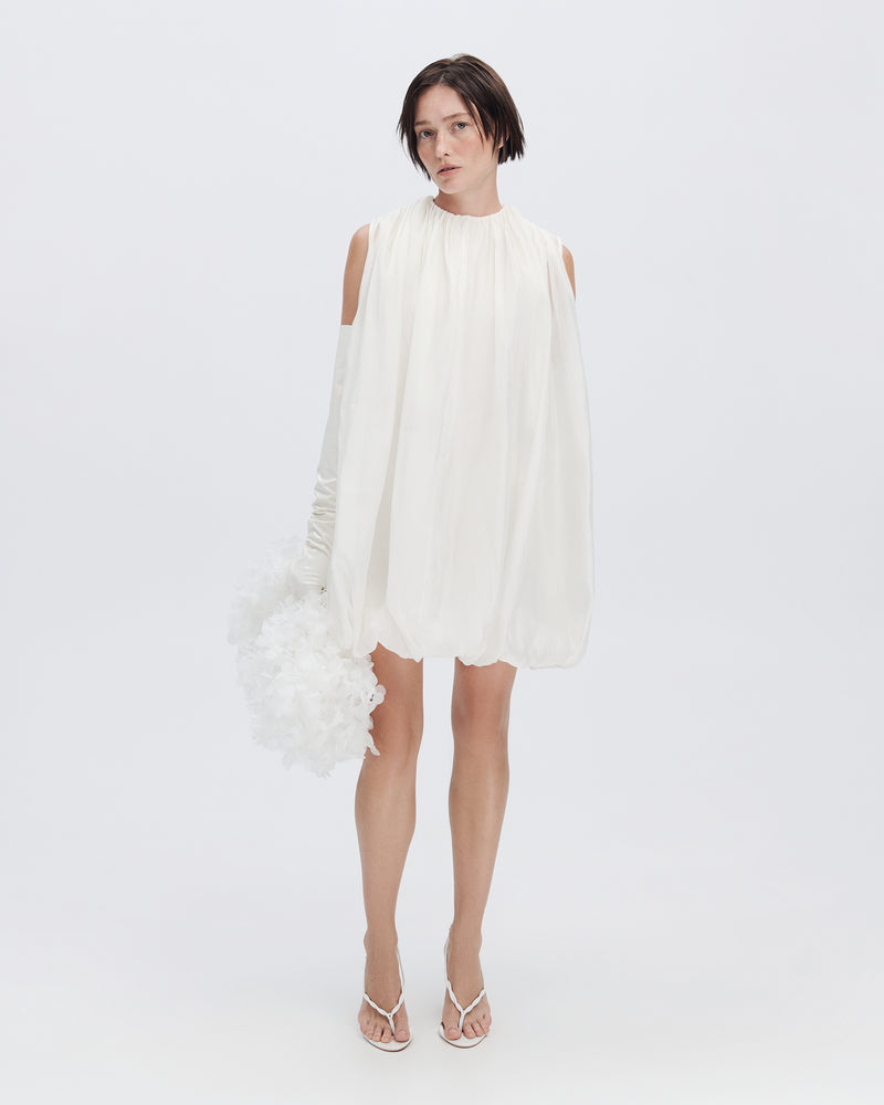 Draped Organza Mini Dress in White