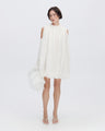 Draped Organza Mini Dress in White