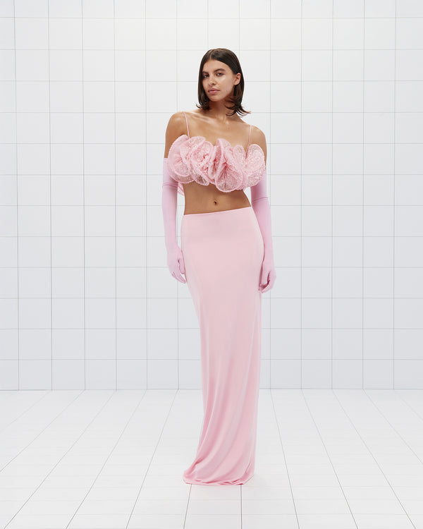 Beaded Ruffle Satin Top