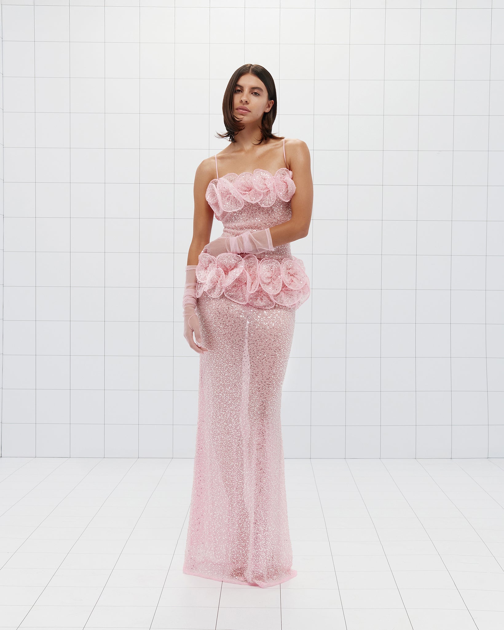 Semi-Sheer Beaded Maxi Dress