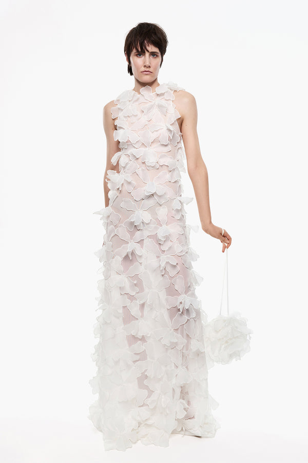 All-Over Appliqué Maxi Dress in White