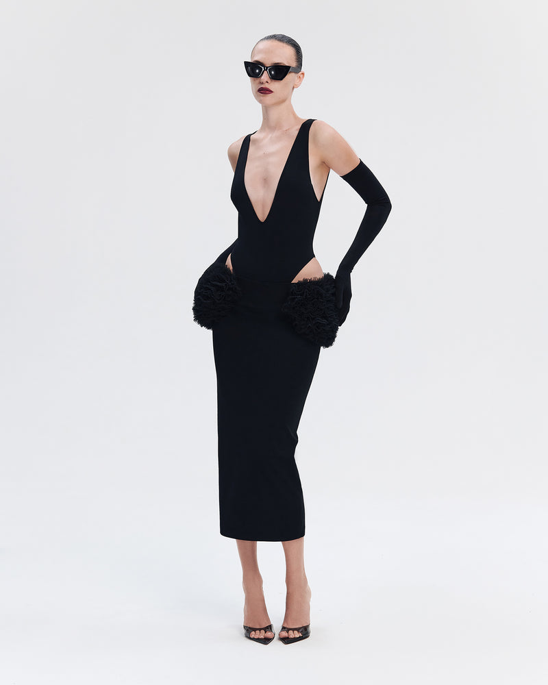 Midi Skirt with Tulle Overlays