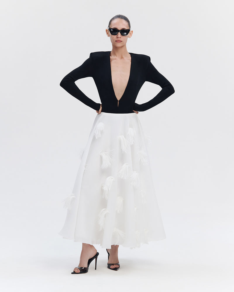 Floral-Applique Midi Skirt